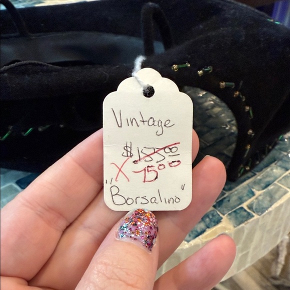 VINTAGE BORSALINO Black Hat with Green Stitching - Picture 3 of 8